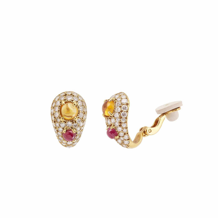 Boucles d'oreilles Boucles d’oreilles clip citrines rubis diamants or jaune 58 Facettes BO208