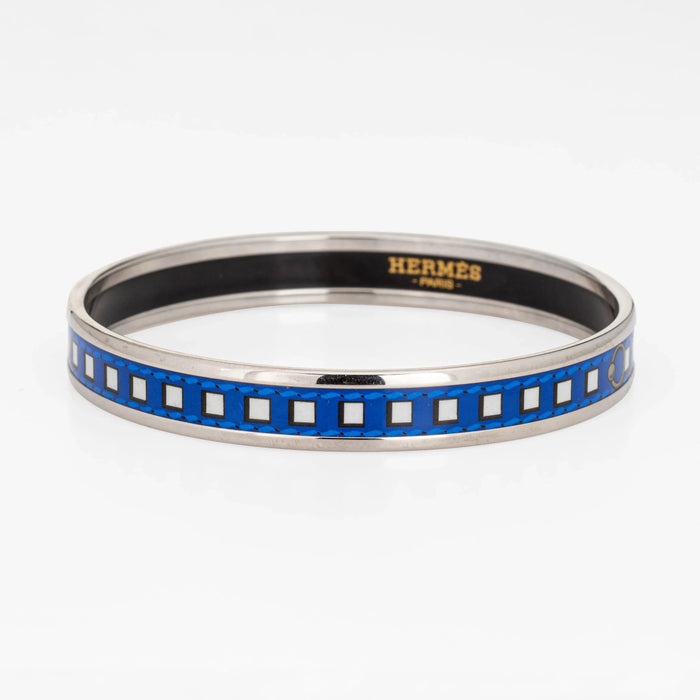 Bracelet Hermes - Bracelet jonc en émail motif ceinture carrée bleue 58 Facettes