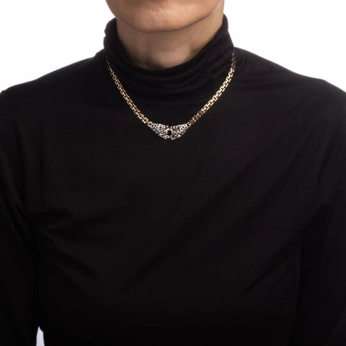 Collier Collier double léopard en pierres précieuses, ras du cou vintage en or 14 carats, 38 cm, bijou animalier raffiné 58 Facettes G12164