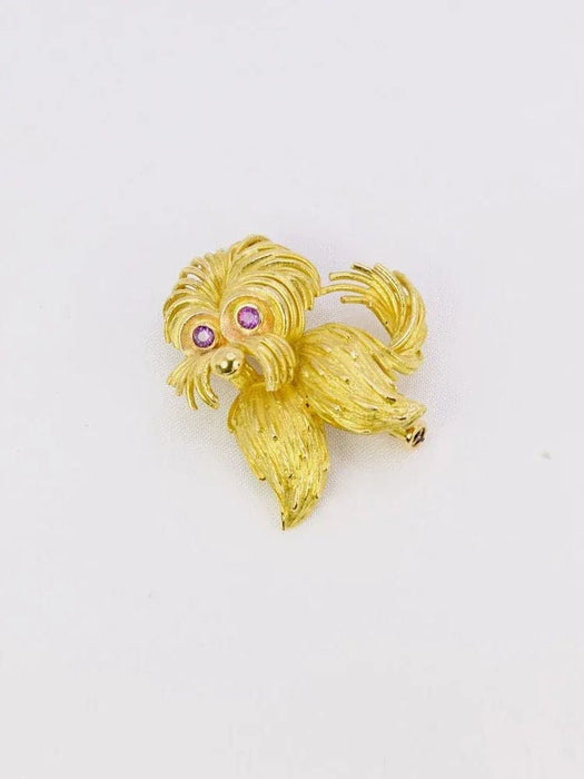 Broche Broche animalière chien or jaune rubis 58 Facettes 1015