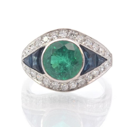 Bague 54 Bague art déco émeraude, saphirs et diamants en platine 58 Facettes 25727 25292
