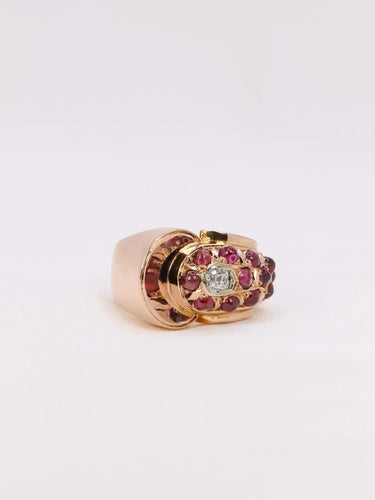 Bague 54.5 Bague tank or rose diamant grenats 58 Facettes J369