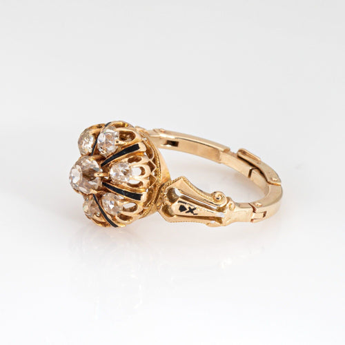 Bague 59 Bague en or jaune avec diamants de style victorien antique, bijoux fins 58 Facettes G13722