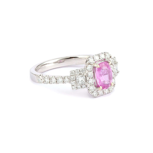 Bague 53 Bague Saphir Rose Diamants Or Gris 18 Carats 58 Facettes BSR70