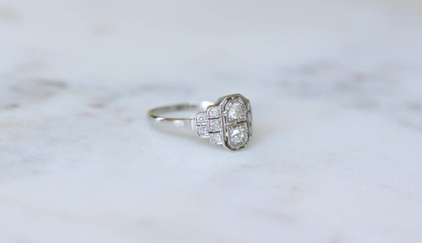 Bague 53.5 Bague Art Déco Diamants sur Or et Platine 58 Facettes