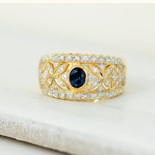 Bague 55 Bague élégante en or 18 carats sertie de saphirs et de diamants | Luxe vintage 58 Facettes