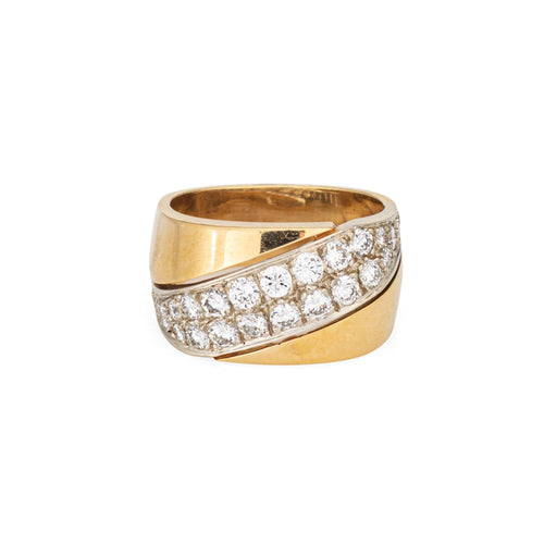 Bague 53 Bague vintage en or jaune avec diamants et large bande carrée, style années 80 58 Facettes G14022