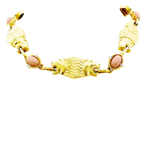 Boucles d'oreilles Demi-parure "Lions" transformable, or jaune, diamants, corail, chrysoprase. 58 Facettes 35286