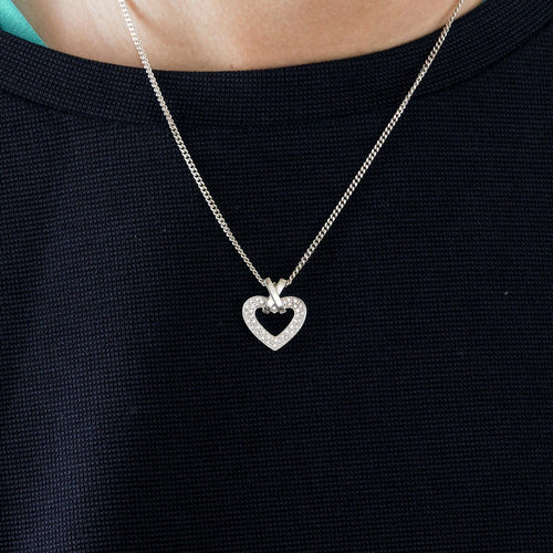 Pendentif Pendentif or blanc coeur diamants 58 Facettes 340835