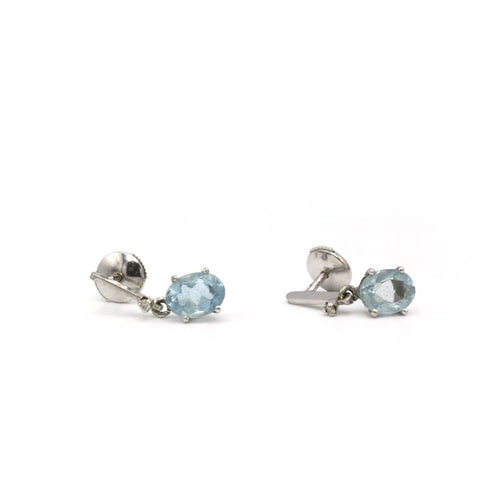 Boucles d'oreilles Boucles d'oreilles - Or blanc, Diamants & Aigue-Marines 58 Facettes 250319R