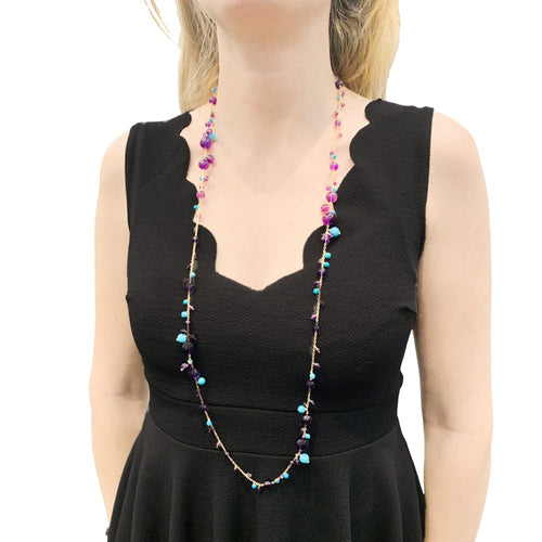 Collier Sautoir Cartier, "Délices de Goa", or rose, améthystes, turquoises et diamants. 58 Facettes 35058