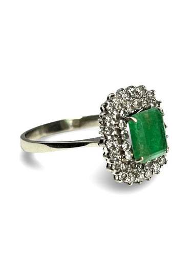 Bague 63 Bague or blanc émeraude et diamants 58 Facettes 0008001