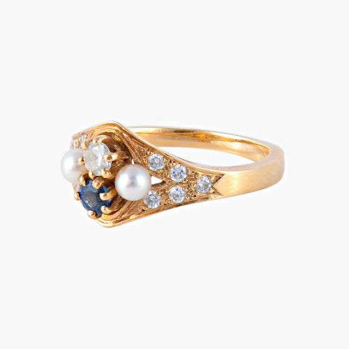 Bague 55 Bague Saphir Perles Diamants 58 Facettes