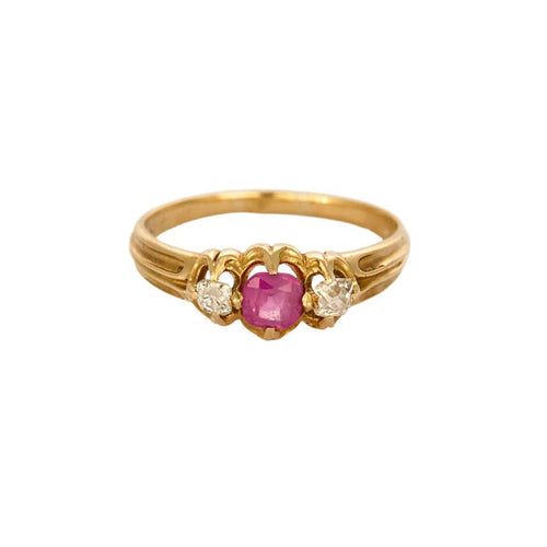 Bague 55 Bague or jaune, saphir rose et diamants 58 Facettes EVR25716