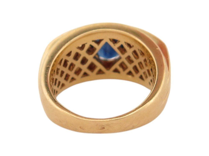 Bague 53 bague style art deco t53 saphir 1.65ct diamants 0.16ct or jaune 18k 12.2g 58 Facettes 268366