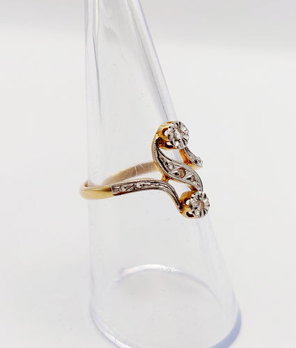 Bague 53 Bague toi et moi antique en or 18k et diamants taille roses 58 Facettes A06396