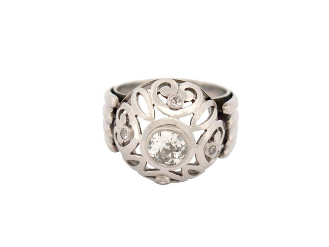Bague 50 vintage bague style art deco 5 diamants 0.95 ct t50 en or blanc 18k 10.3gr 58 Facettes 269294
