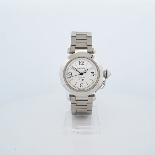 Montre Cartier - Montre Pasha Big Date cadran ivoire chiffres arabes acier 58 Facettes