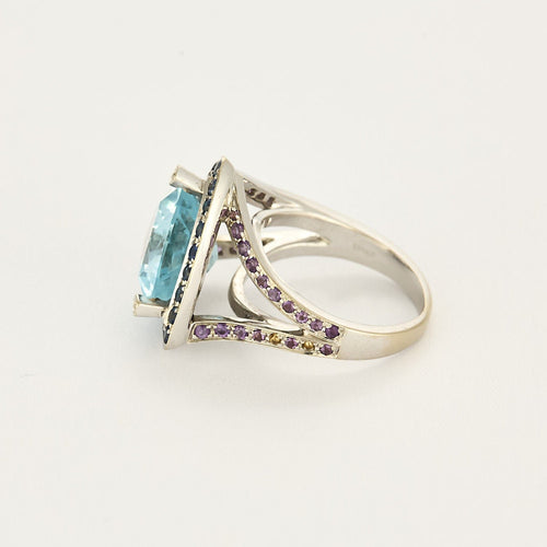 Bague 54.5 Mauboussin  Tellement Subtile pour Toi bague en or blanc, aigue marine, saphirs et améthyste 58 Facettes B250515