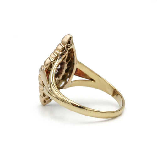 Bague 55 Bague marquise ancienne en or jaune 750, diamants taille rose et rubis 58 Facettes SA002