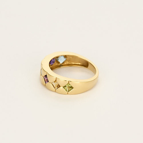 Anillo de sello matelassée engastado con cuarzos de colores 