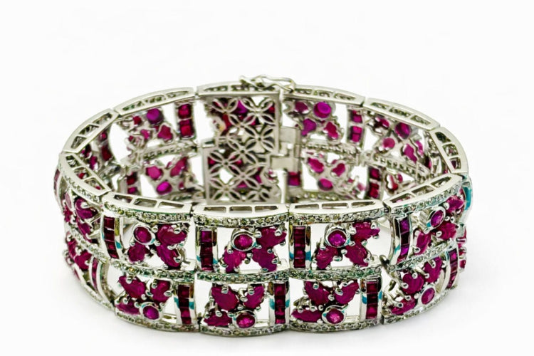 Bransoletka Art Deco w białym złocie z rubinami