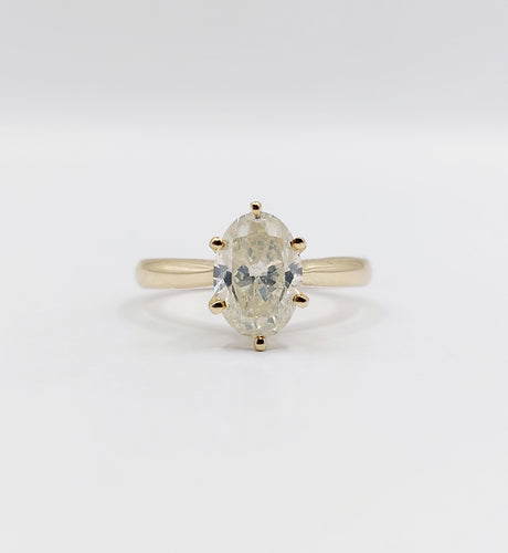 Bague 52 Bague solitaire or 14k ornée d'un diamant de 1,51 carats taille ovale Couleur J-K pureté SI2 avec certificat GWLAB 58 Facettes A03789