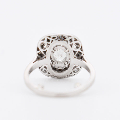 Bague 45.5 Bague de Fiançailles Style Art Déco Double Halo, Platine et Diamants 58 Facettes 346