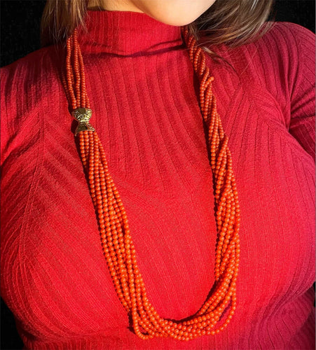 Collier Collier long multi-rangs en corail rouge méditerranéen 58 Facettes