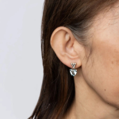 Boucles d'oreilles Boucles d'oreilles diamant coeur aigue-marine Vintage or blanc 58 Facettes G13449