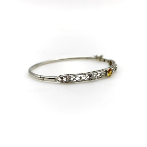 Bracelet Edwardian Yellow Sapphire and Diamond Filigree Bracelet in Platinum 58 Facettes