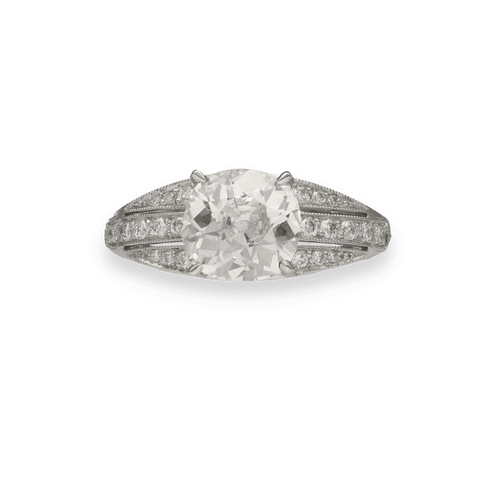 Bague 59 Solitaire Style Art Déco en Platine – Diamant Coussin 2.73 ct H-SI1 – HRD – Taille 59 – Mise à Taille Offerte 58 Facettes FB10852