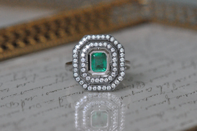 Bague 54 Antique emerald diamond ring 58 Facettes