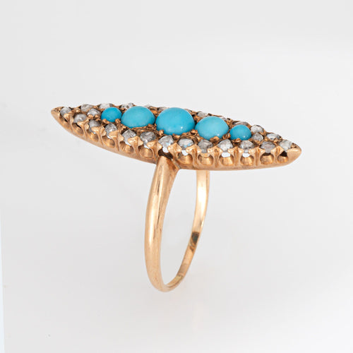 Bague Bague navette victorienne antique en or jaune et diamants turquoise 58 Facettes G14020