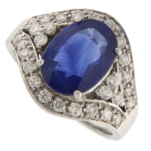 Bague en or blanc avec corindon saphir et diamants 58 Facettes G3494