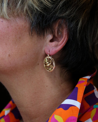 Paire de Dormeuses Ancienne Grand Modèle en Or Rose 58 Facettes A11635