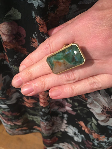 Bague 52 Bague Emeraude quartz rectangulaire Or jaune dépoli 18 Carats 58 Facettes B147