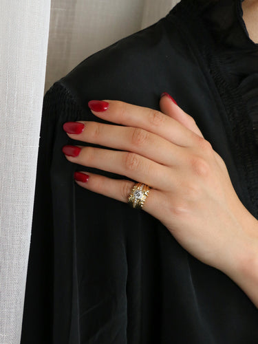 Bague 44.5 Bague vintage godrons or jaune diamant 0.8 ct 58 Facettes 1111.3