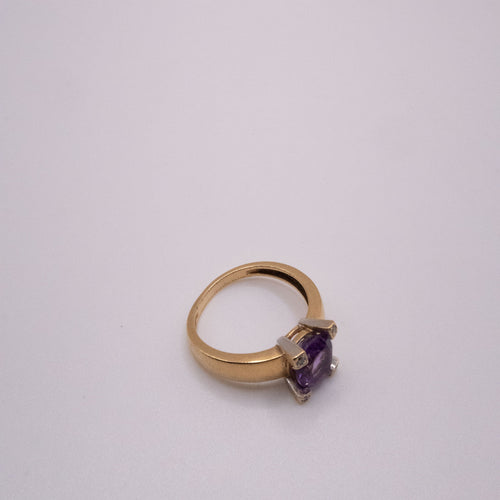 Bague 54 Solitaire Or Jaune Améthyste & Diamants 58 Facettes