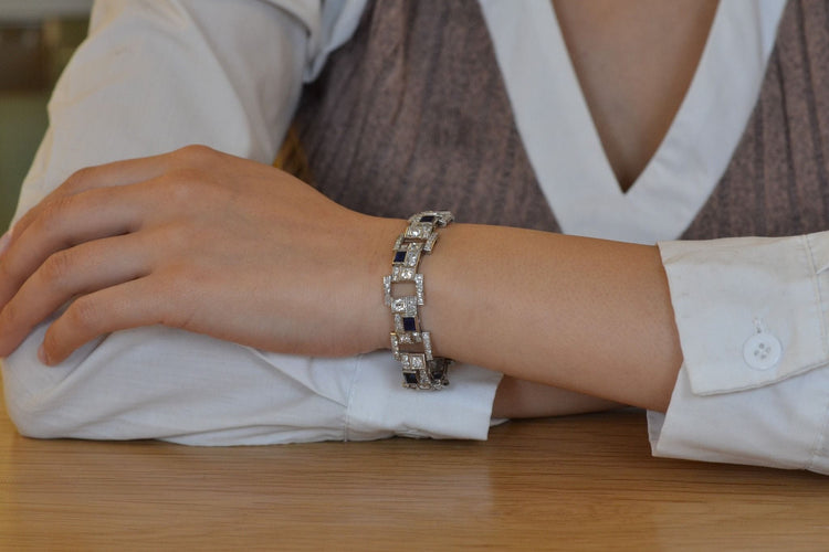 Bracelet Bracelet art déco diamants et saphirs 58 Facettes 27239