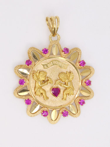 Pendentif Pendentif or jaune rubis "Il bat pour toi" grand modèle 58 Facettes 1190.4