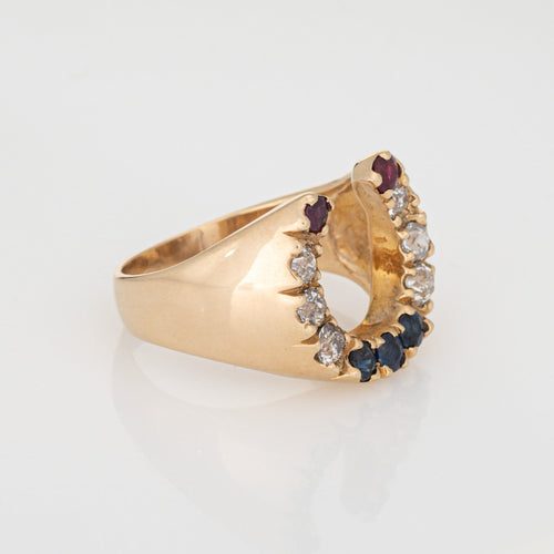 Bague 59 Bague fer à cheval vintage en diamant et or avec pierres précieuses, bijou porte-bonheur 58 Facettes G14035