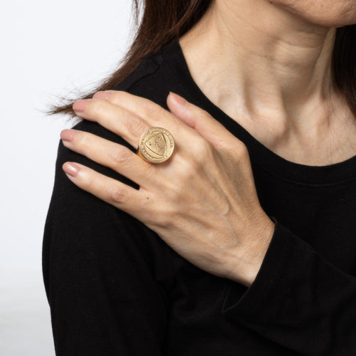 Bague Chevalière vintage lourde « Reach For The Stars » en or jaune 14 carats pour homme, taille 11 58 Facettes G14044