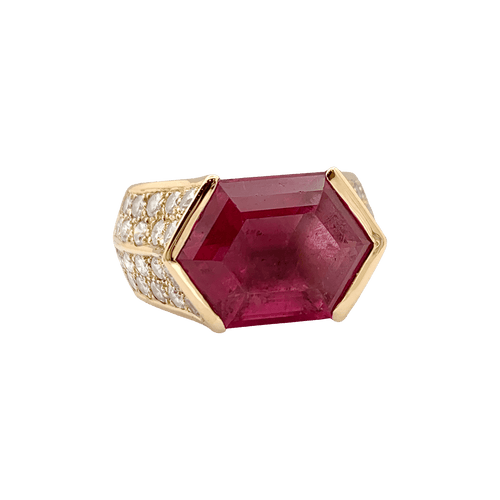 Bague 52 Bague vintage O.J. Perrin or jaune, diamants, tourmaline rose. 58 Facettes 34371