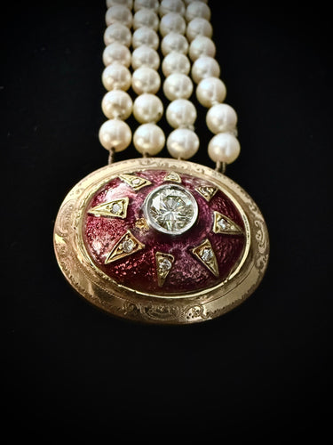 Bracelet Bracelet XIXème or et émail rouge, diamant de 0,80 carat 58 Facettes