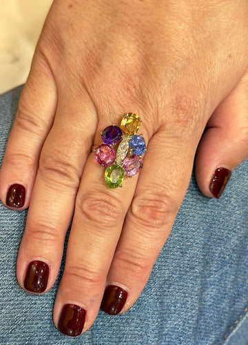 Bague 61 Bague multi pierres or jaune 18 carats 58 Facettes