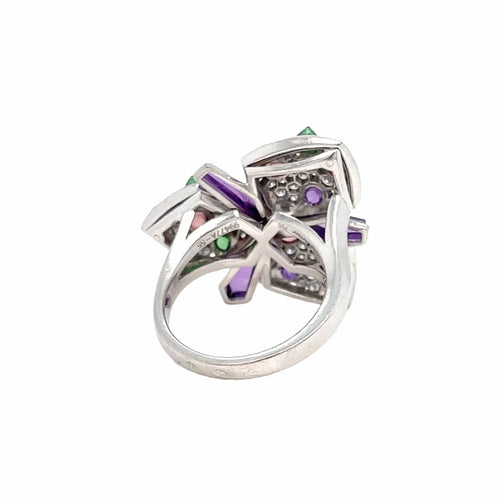 Bague 55 Cartier Diamond and Multi-Gem Caresse d'Orchidées Ring 58 Facettes