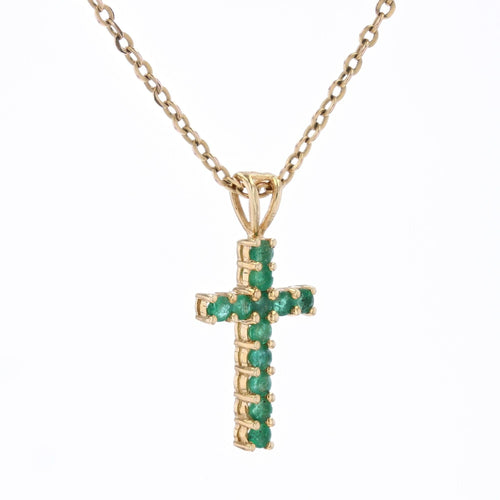 Collier Croix or jaune émeraudes 58 Facettes 24-328B