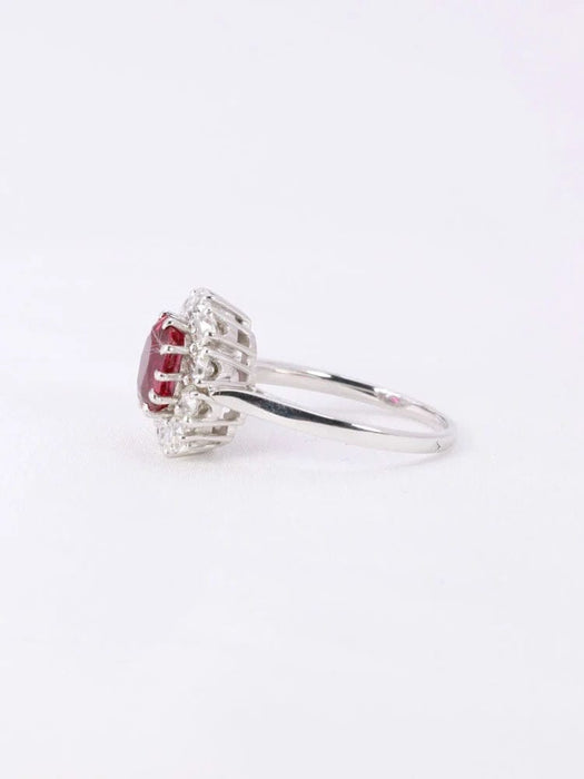 Bague 55 Bague marguerite or blanc rubis ovale diamants 58 Facettes 1023.1