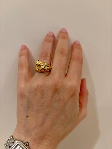 CARTIER - Panthère Dubbele Kop Emerald Geelgouden Ring 